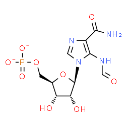 ChemSpider 2D Image | 5-Formamido-1-(5-O-phosphonato-beta-D-ribofuranosyl)-1H-imidazole-4-carboxamide | C10H13N4O9P
