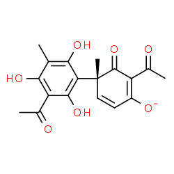ChemSpider 2D Image | (4R)-2-Acetyl-4-(3-acetyl-2,4,6-trihydroxy-5-methylphenyl)-4-methyl-3-oxo-1,5-cyclohexadien-1-olate | C18H17O7