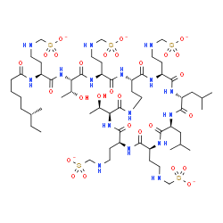 ChemSpider 2D Image | {[(3S)-4-{[(3S,6S,9S,12S,15R,18S,21S)-3-[(1R)-1-Hydroxyethyl]-12,15-diisobutyl-2,5,8,11,14,17,20-heptaoxo-6,9,18-tris{2-[(sulfonatomethyl)amino]ethyl}-1,4,7,10,13,16,19-heptaazacyclotricosan-21-yl]ami
no}-3-{[(2S,3R)-3-hydroxy-2-({(2S)-2-{[(6R)-6-methyloctanoyl]amino}-4-[(sulfonatomethyl)amino]butanoyl}amino)butanoyl]amino}-4-oxobutyl]amino}methanesulfonate | C58H105N16O28S5