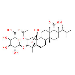 ChemSpider 2D Image | (1R,5S,6R,7R,10R,11R,14S,15S,20R,21R)-20-Acetoxy-21-(beta-D-glucopyranosyloxy)-18-hydroxy-5,7,10,15-tetramethyl-7-[(2R)-3-methyl-2-butanyl]-17-oxapentacyclo[13.3.3.0~1,14~.0~2,11~.0~5,10~]henicos-2-en
e-6-carboxylic acid | C38H60O12