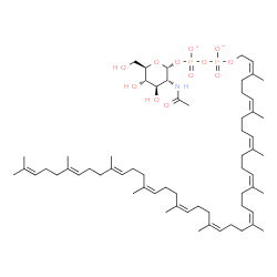 ChemSpider 2D Image | 2-Acetamido-2-deoxy-1-O-{[({[(2Z,6Z,10Z,14Z,18Z,22Z,26Z,30Z,34E,38E)-3,7,11,15,19,23,27,31,35,39,43-undecamethyl-2,6,10,14,18,22,26,30,34,38,42-tetratetracontaundecaen-1-yl]oxy}phosphinato)oxy]phosphi
nato}-alpha-D-glucopyranose | C63H103NO12P2