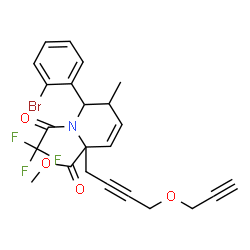 ChemSpider 2D Image | Methyl 6-(2-bromophenyl)-5-methyl-2-[4-(2-propyn-1-yloxy)-2-butyn-1-yl]-1-(trifluoroacetyl)-1,2,5,6-tetrahydro-2-pyridinecarboxylate | C23H21BrF3NO4