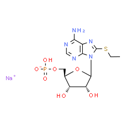 ChemSpider 2D Image | Sodium 8-(ethylsulfanyl)-9-[5-O-(hydroxyphosphinato)-D-ribofuranosyl]-9H-purin-6-amine | C12H17N5NaO7PS