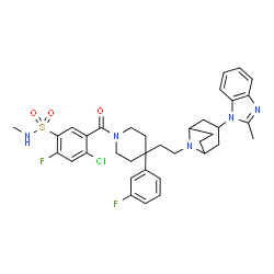 ChemSpider 2D Image | 4-Chloro-2-fluoro-5-{[4-(3-fluorophenyl)-4-{2-[3-(2-methyl-1H-benzimidazol-1-yl)-8-azabicyclo[3.2.1]oct-8-yl]ethyl}-1-piperidinyl]carbonyl}-N-methylbenzenesulfonamide | C36H40ClF2N5O3S