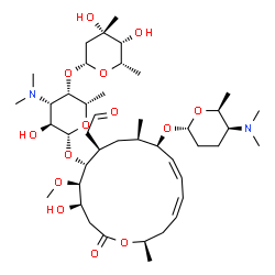 ChemSpider 2D Image | [(4R,5R,6R,7R,9R,10R,11Z,13Z,16R)-6-{[(2R,3S,4S,5S,6S)-5-{[(2R,4S,5R,6S)-4,5-Dihydroxy-4,6-dimethyltetrahydro-2H-pyran-2-yl]oxy}-4-(dimethylamino)-3-hydroxy-6-methyltetrahydro-2H-pyran-2-yl]oxy}-10-{[
(2R,5S,6S)-5-(dimethylamino)-6-methyltetrahydro-2H-pyran-2-yl]oxy}-4-hydroxy-5-methoxy-9,16-dimethyl-2-oxooxacyclohexadeca-11,13-dien-7-yl]acetaldehyde | C43H74N2O14
