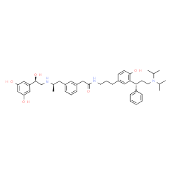 ChemSpider 2D Image | 2-{3-[(2R)-2-{[(2R)-2-(3,5-Dihydroxyphenyl)-2-hydroxyethyl]amino}propyl]phenyl}-N-(3-{3-[(1R)-3-(diisopropylamino)-1-phenylpropyl]-4-hydroxyphenyl}propyl)acetamide | C43H57N3O5