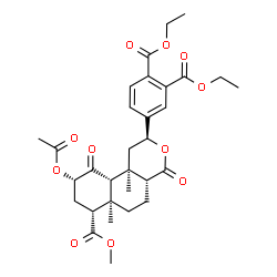 ChemSpider 2D Image | Diethyl 4-[(2S,4aR,6aR,7R,9S,10aS,10bR)-9-acetoxy-7-(methoxycarbonyl)-6a,10b-dimethyl-4,10-dioxododecahydro-2H-benzo[f]isochromen-2-yl]phthalate | C31H38O11