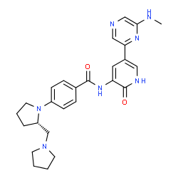 ChemSpider 2D Image | N-[5-[6-(methylamino)pyrazin-2-yl]-2-oxo-1H-pyridin-3-yl]-4-[(2S)-2-(pyrrolidin-1-ylmethyl)pyrrolidin-1-yl]benzamide | C26H31N7O2