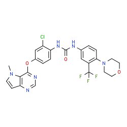 ChemSpider 2D Image | 1-{2-Chloro-4-[(5-methyl-5H-pyrrolo[3,2-d]pyrimidin-4-yl)oxy]phenyl}-3-[4-(4-morpholinyl)-3-(trifluoromethyl)phenyl]urea | C25H22ClF3N6O3
