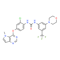 ChemSpider 2D Image | 1-{2-Chloro-4-[(5-methyl-5H-pyrrolo[3,2-d]pyrimidin-4-yl)oxy]phenyl}-3-[3-(4-morpholinyl)-5-(trifluoromethyl)phenyl]urea | C25H22ClF3N6O3