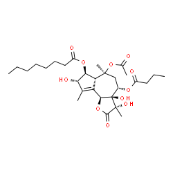 ChemSpider 2D Image | (3S,3aR,4S,6S,6aR,7S,8S,9bS)-6-Acetoxy-4-(butyryloxy)-3,3a,8-trihydroxy-3,6,9-trimethyl-2-oxo-2,3,3a,4,5,6,6a,7,8,9b-decahydroazuleno[4,5-b]furan-7-yl octanoate | C29H44O11