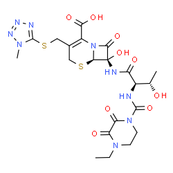 ChemSpider 2D Image | (6R,7S)-7-({N-[(4-Ethyl-2,3-dioxo-1-piperazinyl)carbonyl]-D-threonyl}amino)-7-hydroxy-3-{[(1-methyl-1H-tetrazol-5-yl)sulfanyl]methyl}-8-oxo-5-thia-1-azabicyclo[4.2.0]oct-2-ene-2-carboxylic acid | C21H27N9O9S2