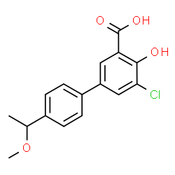 ChemSpider 2D Image | 5-Chloro-4-hydroxy-4'-(1-methoxyethyl)-3-biphenylcarboxylic acid | C16H15ClO4