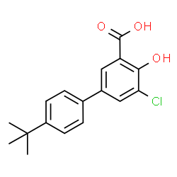 ChemSpider 2D Image | 5-Chloro-4-hydroxy-4'-(2-methyl-2-propanyl)-3-biphenylcarboxylic acid | C17H17ClO3