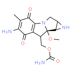 ChemSpider 2D Image | [(8aS,8bS)-6-Amino-8a-methoxy-5-methyl-4,7-dioxo-1,1a,2,4,7,8,8a,8b-octahydroazireno[2',3':3,4]pyrrolo[1,2-a]indol-8-yl]methyl carbamate | C15H18N4O5