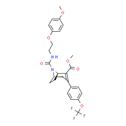ChemSpider 2D Image | Methyl (1R,5S)-8-{[2-(4-methoxyphenoxy)ethyl]carbamoyl}-3-[4-(trifluoromethoxy)phenyl]-8-azabicyclo[3.2.1]oct-2-ene-2-carboxylate | C26H27F3N2O6