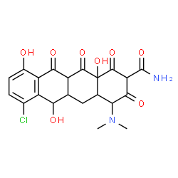 ChemSpider 2D Image | 7-Chloro-4-(dimethylamino)-6,10,12a-trihydroxy-1,3,11,12-tetraoxo-1,2,3,4,4a,5,5a,6,11,11a,12,12a-dodecahydro-2-tetracenecarboxamide | C21H21ClN2O8
