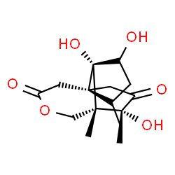 ChemSpider 2D Image | (1R,2S,4R,5S,6R,13R)-4,5,13-Trihydroxy-2,6,13-trimethyl-8-oxatricyclo[4.4.3.0~1,5~]tridecane-9,12-dione | C15H22O6
