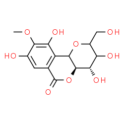 ChemSpider 2D Image | (4S,4aR)-3,4,8,10-Tetrahydroxy-2-(hydroxymethyl)-9-methoxy-3,4,4a,10b-tetrahydropyrano[3,2-c]isochromen-6(2H)-one | C14H16O9