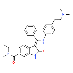 ChemSpider 2D Image | (3Z)-3-[({4-[2-(Dimethylamino)ethyl]phenyl}amino)(phenyl)methylene]-N-ethyl-N-methyl-2-oxo-6-indolinecarboxamide | C29H32N4O2
