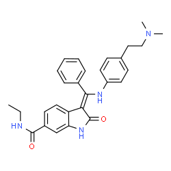 ChemSpider 2D Image | (3Z)-3-[({4-[2-(Dimethylamino)ethyl]phenyl}amino)(phenyl)methylene]-N-ethyl-2-oxo-6-indolinecarboxamide | C28H30N4O2