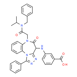 ChemSpider 2D Image | 3-[(6-{2-[Benzyl(isopropyl)amino]-2-oxoethyl}-5-oxo-1-phenyl-5,6-dihydro-4H-[1,2,4]triazolo[4,3-a][1,5]benzodiazepin-4-yl)amino]benzoic acid | C35H32N6O4