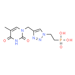 ChemSpider 2D Image | (2-{4-[(5-Methyl-2,4-dioxo-3,4-dihydro-1(2H)-pyrimidinyl)methyl]-1H-1,2,3-triazol-1-yl}ethyl)phosphonic acid | C10H14N5O5P