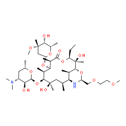 ChemSpider 2D Image | (1R,2R,3S,6R,7R,8S,9S,10R,12S,13S,15S,17R)-3-Ethyl-2,10-dihydroxy-15-[(2-methoxyethoxy)methyl]-2,6,8,10,12,17-hexamethyl-5-oxo-9-{[3,4,6-trideoxy-3-(dimethylamino)-alpha-L-xylo-hexopyranosyl]oxy}-4,16
-dioxa-14-azabicyclo[11.3.1]heptadec-7-yl 2,6-dideoxy-3-C-methyl-3-O-methyl-beta-L-lyxo-hexopyranoside | C42H78N2O14