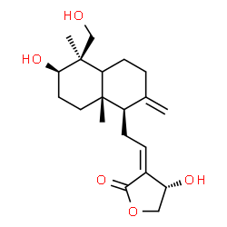 ChemSpider 2D Image | (3Z,4S)-4-Hydroxy-3-{2-[(1R,5R,6R,8aS)-6-hydroxy-5-(hydroxymethyl)-5,8a-dimethyl-2-methylenedecahydro-1-naphthalenyl]ethylidene}dihydro-2(3H)-furanone | C20H30O5