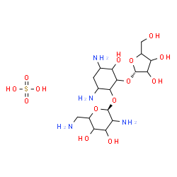 ChemSpider 2D Image | 4,6-Diamino-3-hydroxy-2-[(1S)-pentofuranosyloxy]cyclohexyl (1S)-2,6-diamino-2,6-dideoxyhexopyranoside sulfate (1:1) | C17H36N4O14S