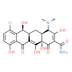 ChemSpider 2D Image | (4aS,6S,12aS)-7-Chloro-4-(dimethylamino)-3,6,10,12,12a-pentahydroxy-1,11-dioxo-1,4,4a,5,5a,6,11,12a-octahydro-2-tetracenecarboxamide | C21H21ClN2O8