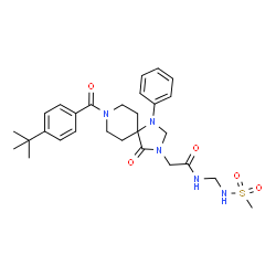 ChemSpider 2D Image | 2-{8-[4-(2-Methyl-2-propanyl)benzoyl]-4-oxo-1-phenyl-1,3,8-triazaspiro[4.5]dec-3-yl}-N-{[(methylsulfonyl)amino]methyl}acetamide | C28H37N5O5S
