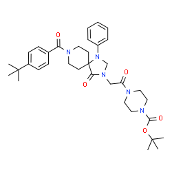 ChemSpider 2D Image | 2-Methyl-2-propanyl 4-({8-[4-(2-methyl-2-propanyl)benzoyl]-4-oxo-1-phenyl-1,3,8-triazaspiro[4.5]dec-3-yl}acetyl)-1-piperazinecarboxylate | C35H47N5O5