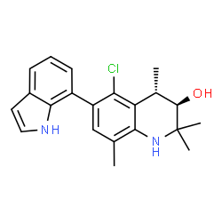 ChemSpider 2D Image | (3R,4S)-5-Chloro-6-(1H-indol-7-yl)-2,2,4,8-tetramethyl-1,2,3,4-tetrahydro-3-quinolinol | C21H23ClN2O