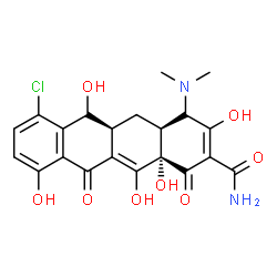 ChemSpider 2D Image | (4S,4aS,5aS,6R,12aS)-7-Chloro-4-(dimethylamino)-3,6,10,12,12a-pentahydroxy-1,11-dioxo-1,4,4a,5,5a,6,11,12a-octahydro-2-tetracenecarboxamide | C21H21ClN2O8