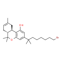 ChemSpider 2D Image | (6aR,10aR)-3-(8-Bromo-2-methyl-2-octanyl)-6,6,9-trimethyl-6a,7,10,10a-tetrahydro-6H-benzo[c]chromen-1-ol | C25H37BrO2