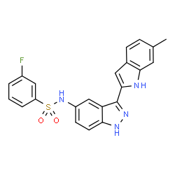 ChemSpider 2D Image | 3-Fluoro-N-[3-(6-methyl-1H-indol-2-yl)-1H-indazol-5-yl]benzenesulfonamide | C22H17FN4O2S