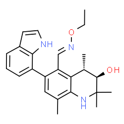 ChemSpider 2D Image | (3R,4S)-5-[(E)-(Ethoxyimino)methyl]-6-(1H-indol-7-yl)-2,2,4,8-tetramethyl-1,2,3,4-tetrahydro-3-quinolinol | C24H29N3O2