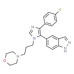 ChemSpider 2D Image | 5-{4-(4-Fluorophenyl)-1-[3-(4-morpholinyl)propyl]-1H-imidazol-5-yl}-1H-indazole | C23H24FN5O