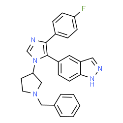ChemSpider 2D Image | 5-[1-(1-Benzyl-3-pyrrolidinyl)-4-(4-fluorophenyl)-1H-imidazol-5-yl]-1H-indazole | C27H24FN5