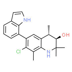 ChemSpider 2D Image | (3R,4S)-7-Chloro-6-(1H-indol-7-yl)-2,2,4,8-tetramethyl-1,2,3,4-tetrahydro-3-quinolinol | C21H23ClN2O