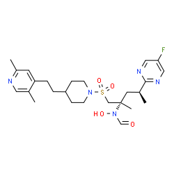 ChemSpider 2D Image | N-[(2S,4S)-1-({4-[2-(2,5-Dimethyl-4-pyridinyl)ethyl]-1-piperidinyl}sulfonyl)-4-(5-fluoro-2-pyrimidinyl)-2-methyl-2-pentanyl]-N-hydroxyformamide | C25H36FN5O4S