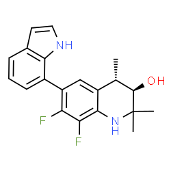 ChemSpider 2D Image | (3R,4S)-7,8-Difluoro-6-(1H-indol-7-yl)-2,2,4-trimethyl-1,2,3,4-tetrahydro-3-quinolinol | C20H20F2N2O