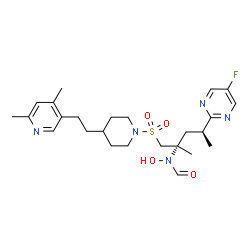 ChemSpider 2D Image | N-[(2S,4S)-1-({4-[2-(4,6-Dimethyl-3-pyridinyl)ethyl]-1-piperidinyl}sulfonyl)-4-(5-fluoro-2-pyrimidinyl)-2-methyl-2-pentanyl]-N-hydroxyformamide | C25H36FN5O4S
