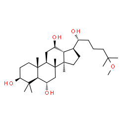 ChemSpider 2D Image | (3S,5R,6S,8R,9R,10R,12R,13R,14R,17S)-17-[(1R)-1-Hydroxy-5-methoxy-5-methylhexyl]-4,4,8,10,14-pentamethylhexadecahydro-1H-cyclopenta[a]phenanthrene-3,6,12-triol | C30H54O5