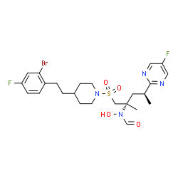 ChemSpider 2D Image | N-[(2S,4S)-1-({4-[2-(2-Bromo-4-fluorophenyl)ethyl]-1-piperidinyl}sulfonyl)-4-(5-fluoro-2-pyrimidinyl)-2-methyl-2-pentanyl]-N-hydroxyformamide | C24H31BrF2N4O4S