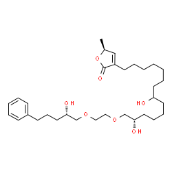 ChemSpider 2D Image | (5S)-3-[(13S)-8,13-Dihydroxy-14-(2-{[(2S)-2-hydroxy-5-phenylpentyl]oxy}ethoxy)tetradecyl]-5-methyl-2(5H)-furanone | C32H52O7