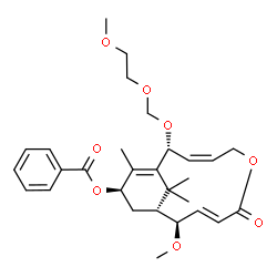 ChemSpider 2D Image | (1R,2R,3E,8Z,10R,13R)-2-Methoxy-10-[(2-methoxyethoxy)methoxy]-12,15,15-trimethyl-5-oxo-6-oxabicyclo[9.3.1]pentadeca-3,8,11-trien-13-yl benzoate | C29H38O8