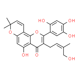 ChemSpider 2D Image | 5-hydroxy-3-(4-hydroxy-3-methyl-but-2-enyl)-8,8-dimethyl-2-(2,4,5-trihydroxy-phenyl)-8H-pyrano[2,3-f]chromen-4-one | C25H24O8