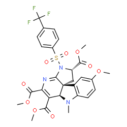 ChemSpider 2D Image | Trimethyl (2S,6aR,11bS)-10-methoxy-7-methyl-3-{[4-(trifluoromethyl)phenyl]sulfonyl}-2,3,6a,7-tetrahydro-1H-pyrrolo[2',3':2,3]pyrido[4,3-b]indole-2,5,6-tricarboxylate | C28H26F3N3O9S